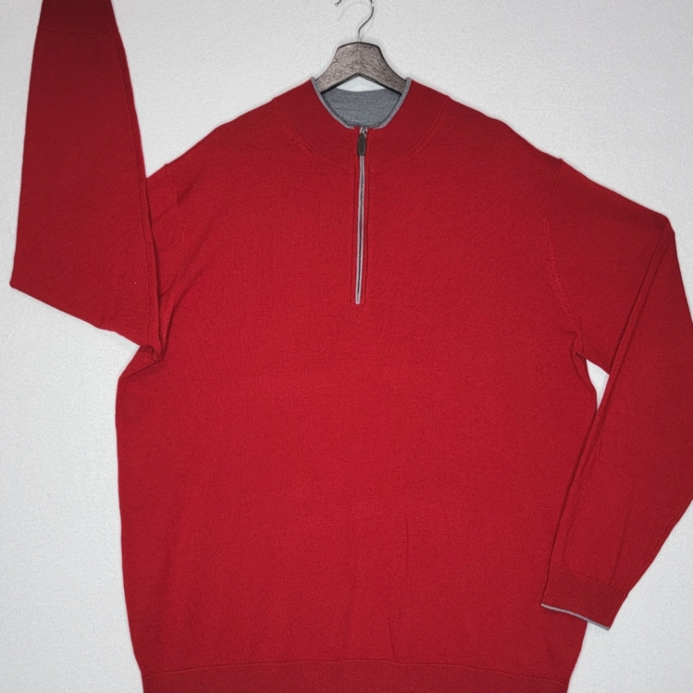 Hart-Schaffner Marx Extra Fine Merino Wool Men's 1/4 Zip Sweater Size 2XT #513